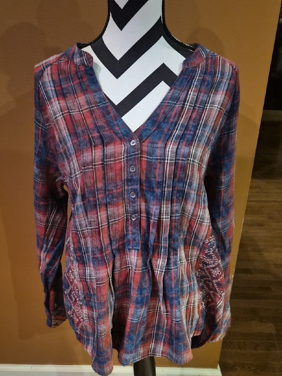 Sundance Tops - Sundance Women’s Red & Blue Plaid Button-Front Tunic Top